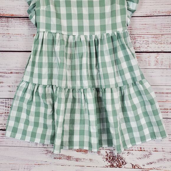 English Factory Cottagecore Dress S GreenWhite Check Ruffle Tiered Peasant - Picture 5 of 14